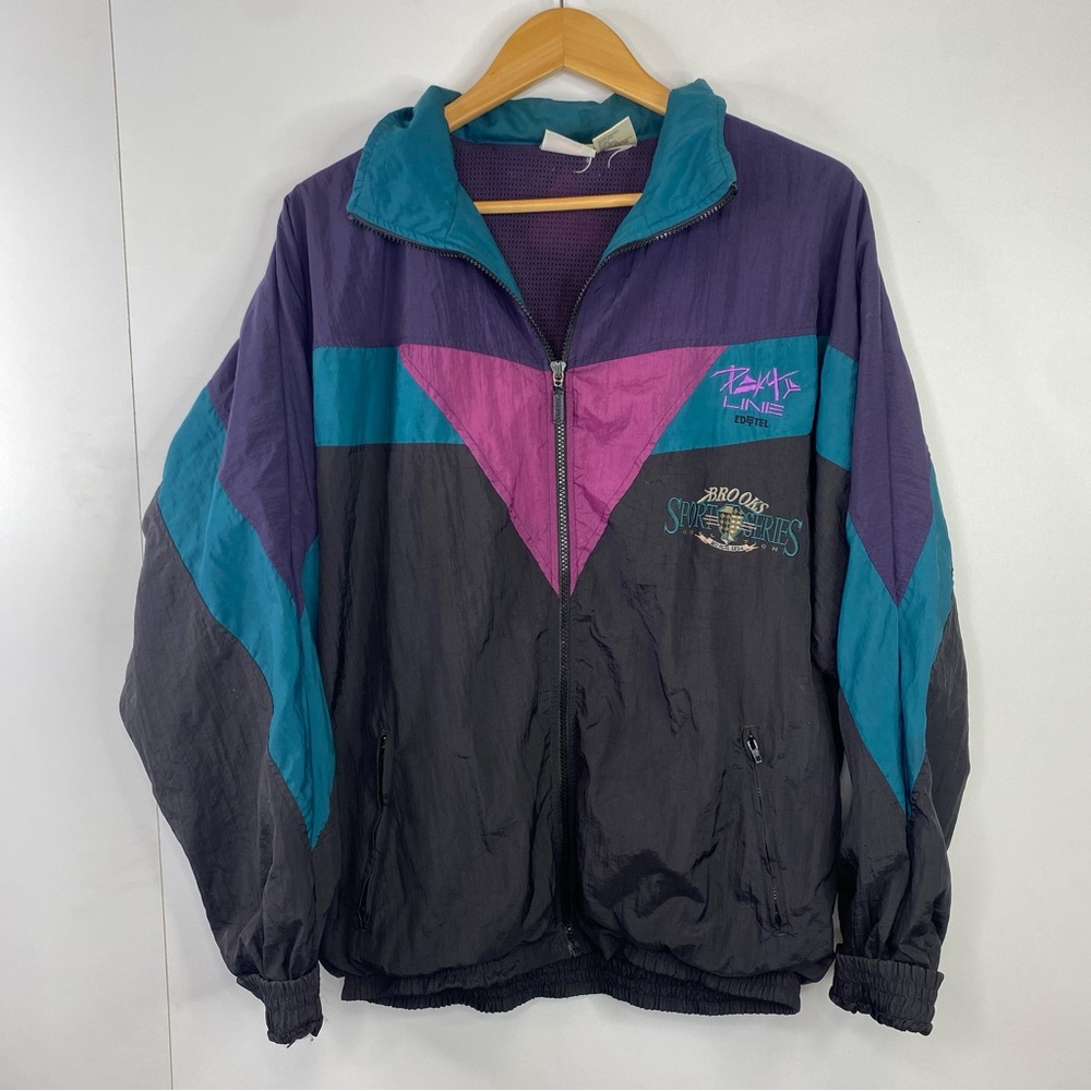 Vintage Brooks Large Purple Green Track Jacket Full Zip